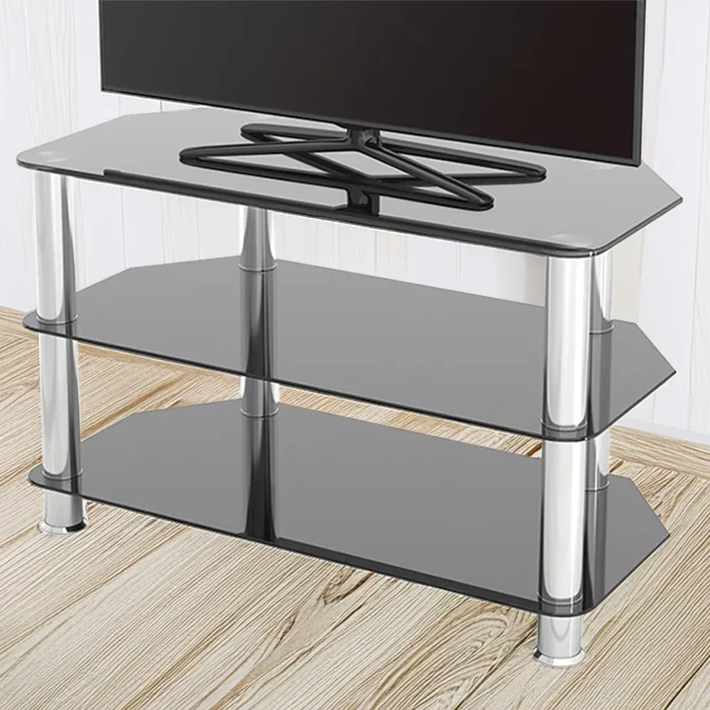 2 Shelf Corner TV Unit - Black, Glass image
