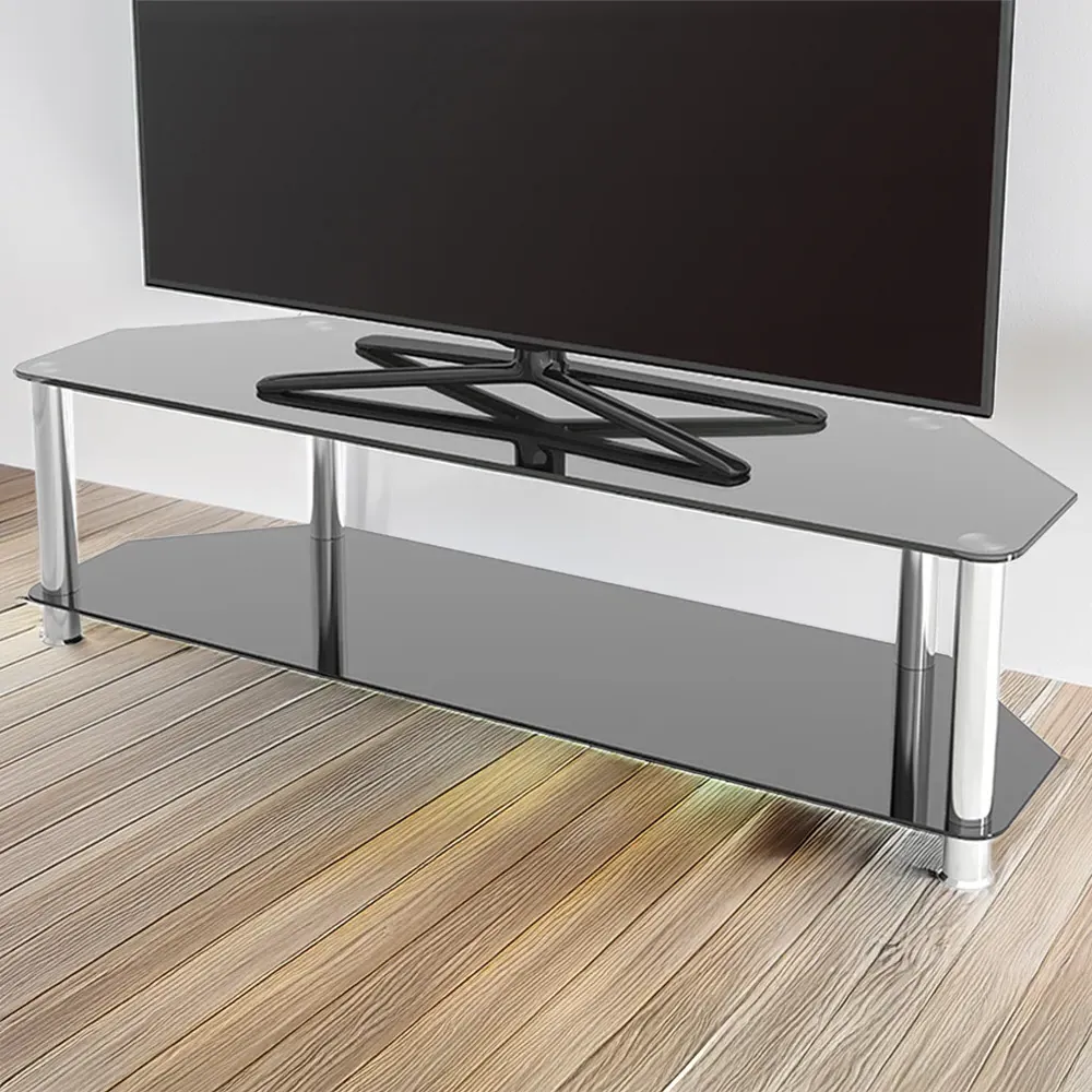 2 Shelf Corner TV Unit - Black, Glass