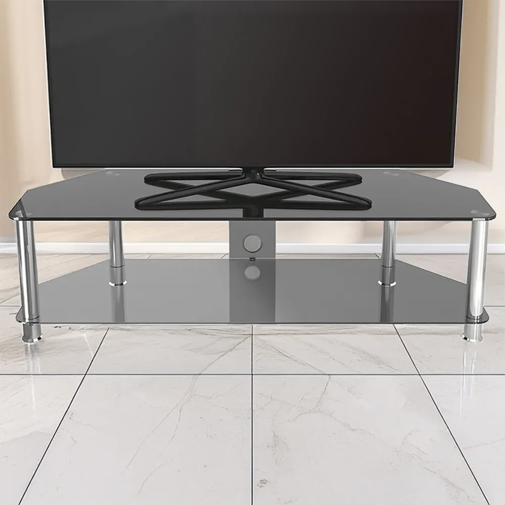 2 Shelf Corner TV Unit - Black, Glass