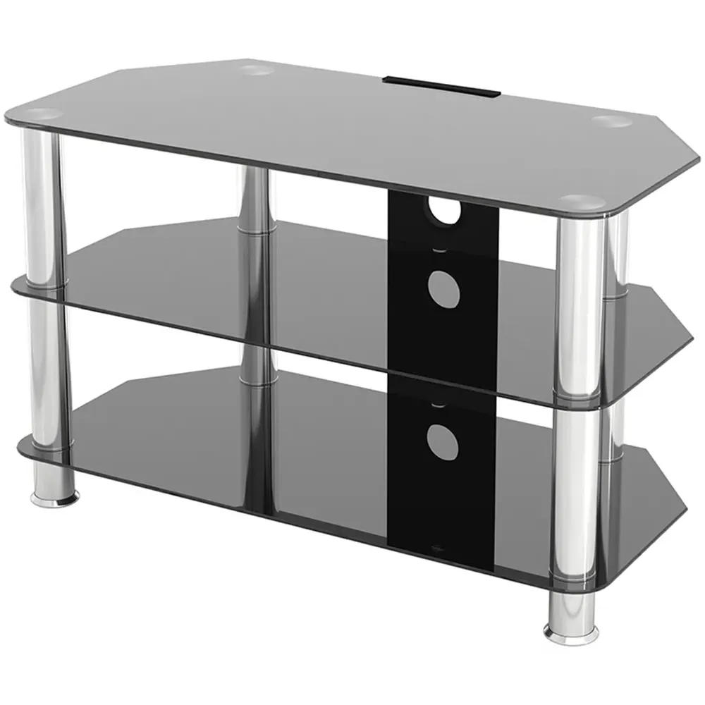2 Shelf Corner TV Unit with Cable Management - Black, Glass