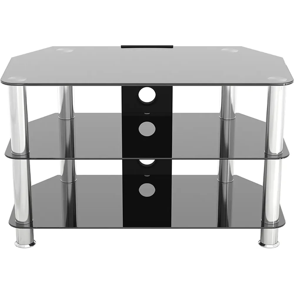 2 Shelf Corner TV Unit with Cable Management - Black, Glass