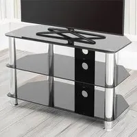 2 Shelf Corner TV Unit with Cable Management - Black, Glass