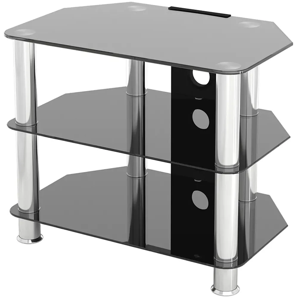 2 Shelf Corner TV Unit with Cable Management - Black, Glass