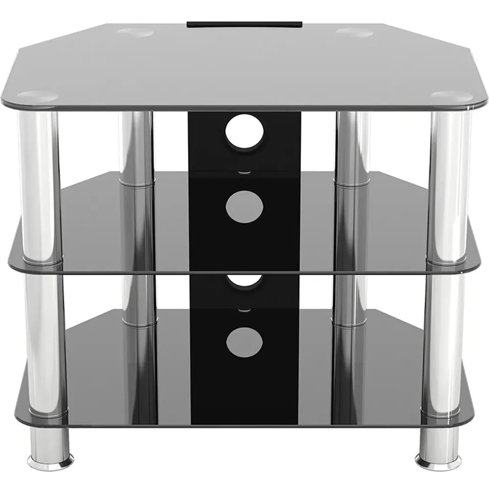 2 Shelf Corner TV Unit with Cable Management - Black, Glass