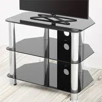 2 Shelf Corner TV Unit with Cable Management - Black, Glass
