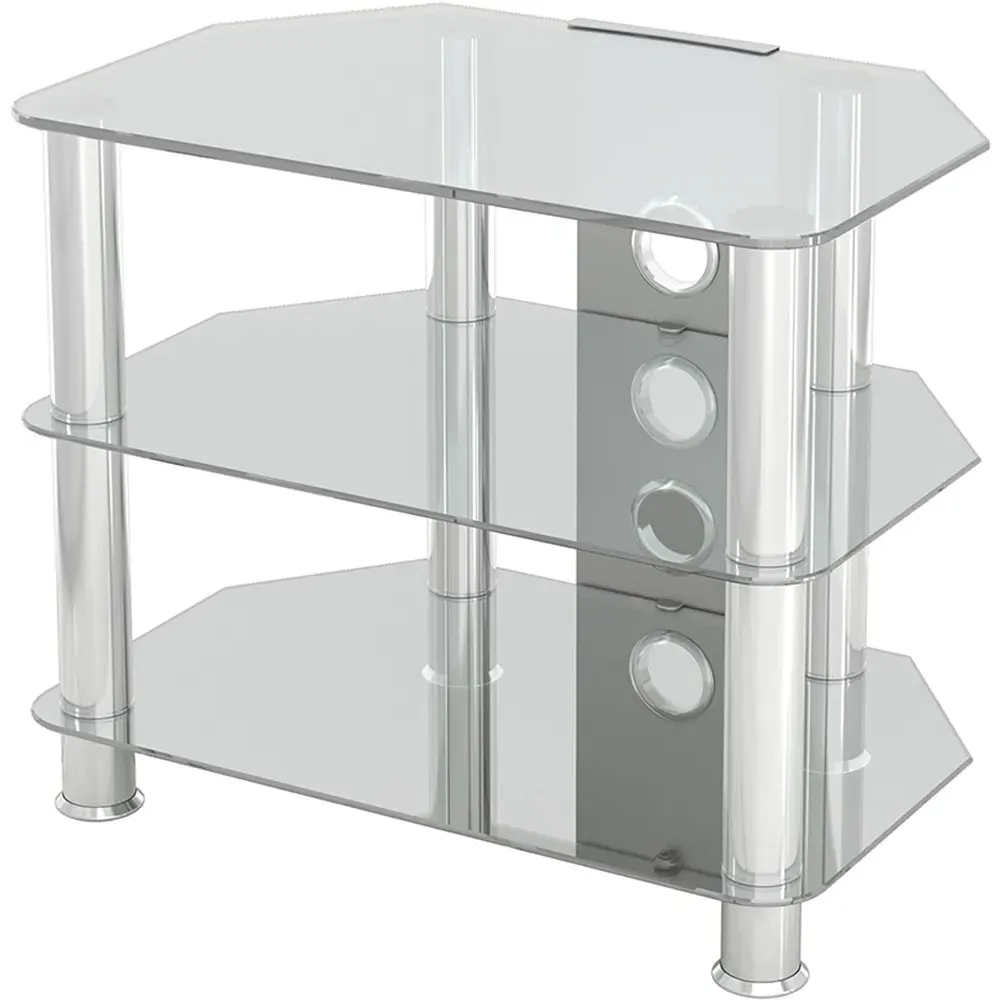 2 Shelf Corner TV Unit with Cable Management - Clear, Glass