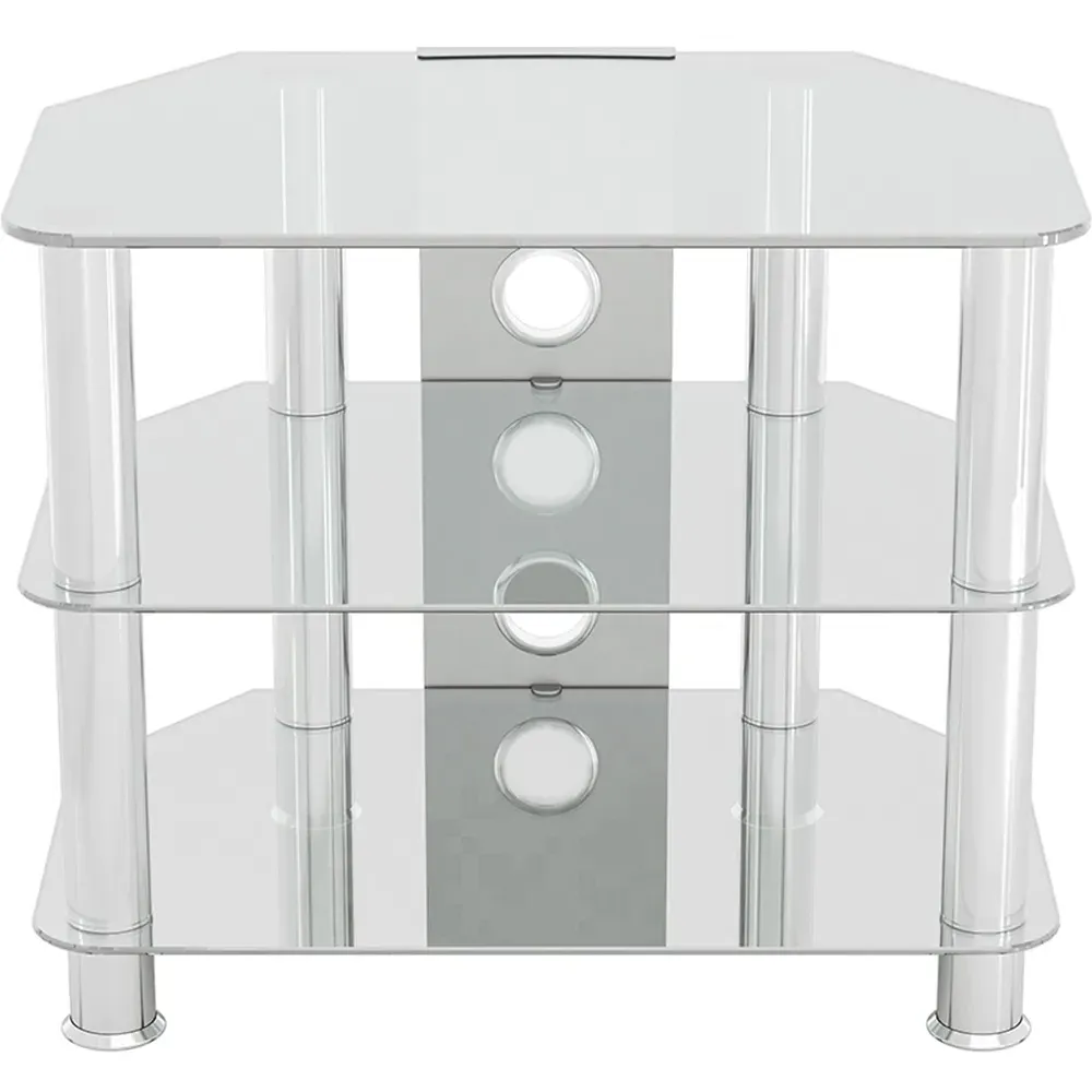 2 Shelf Corner TV Unit with Cable Management - Clear, Glass