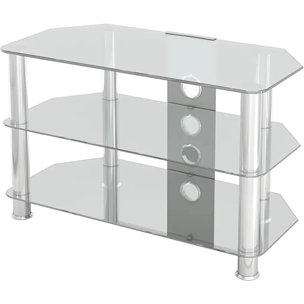 2 Shelf Corner TV Unit with Cable Management - Clear, Glass