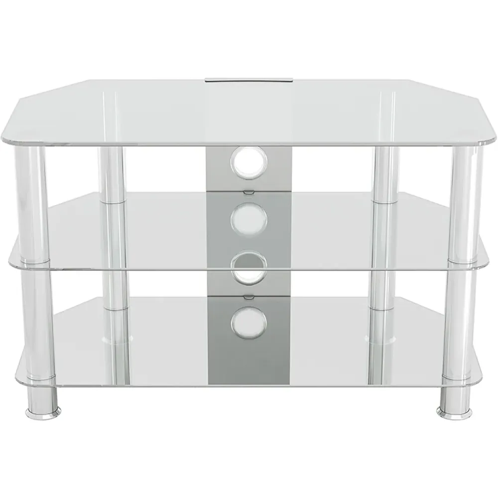 2 Shelf Corner TV Unit with Cable Management - Clear, Glass