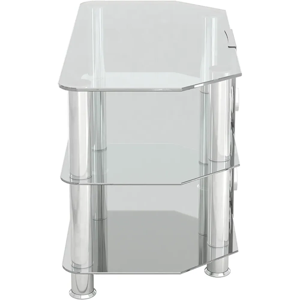 2 Shelf Corner TV Unit with Cable Management - Clear, Glass