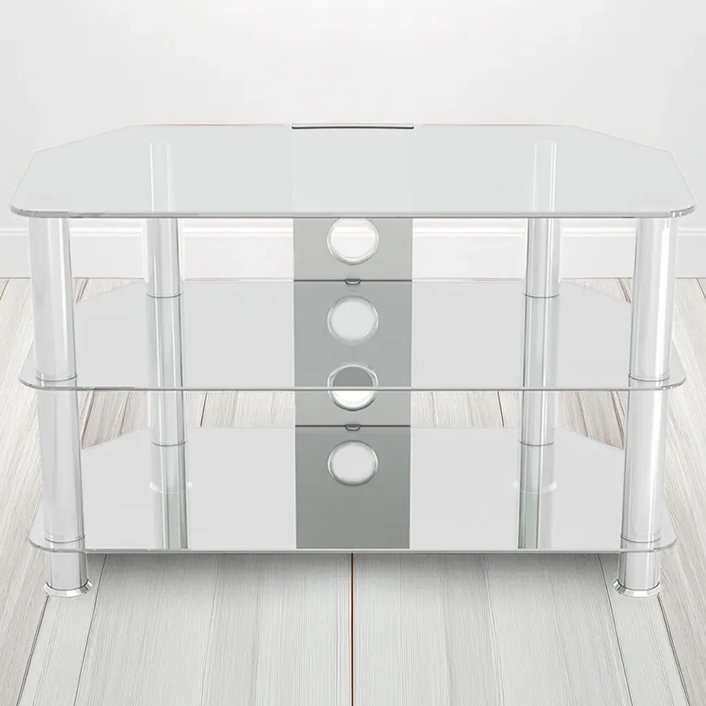 2 Shelf Corner TV Unit with Cable Management - Clear, Glass