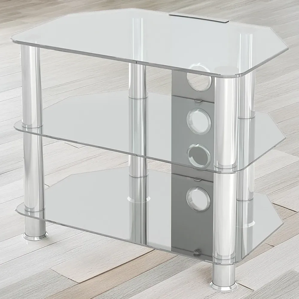 2 Shelf Corner TV Unit with Cable Management - Clear, Glass image