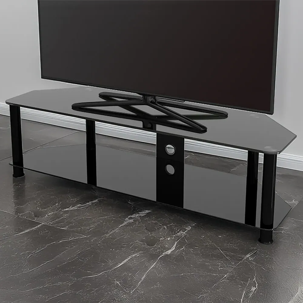 Classic 2 Shelf Corner TV Unit - Black, Glass