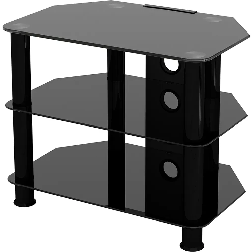 Classic 2 Shelf Corner TV Unit with Cable Management - Black, Glass