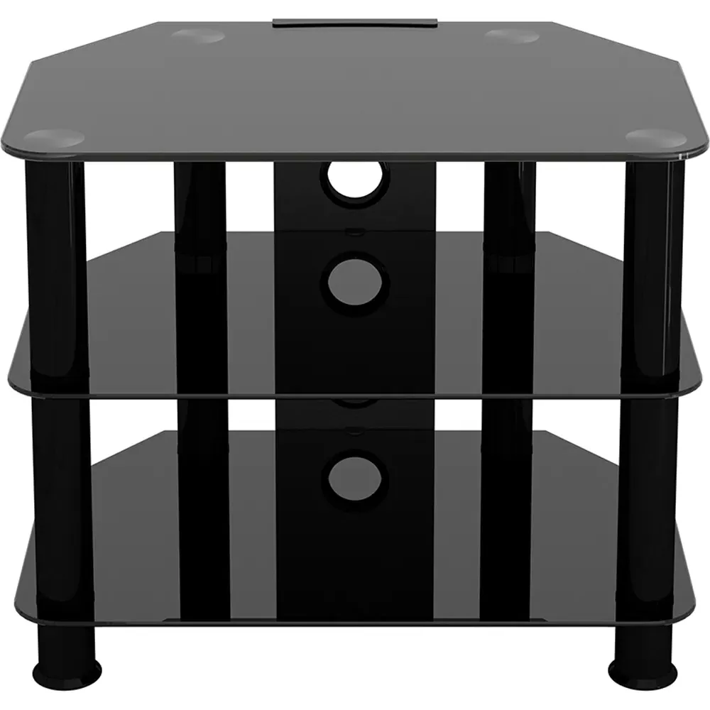 Classic 2 Shelf Corner TV Unit with Cable Management - Black, Glass