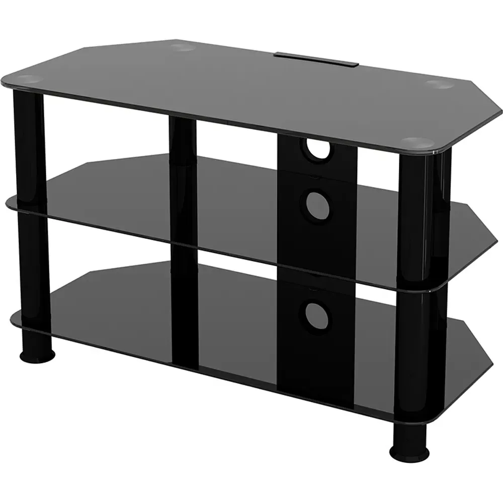 Classic 2 Shelf Corner TV Unit with Cable Management - Black, Glass
