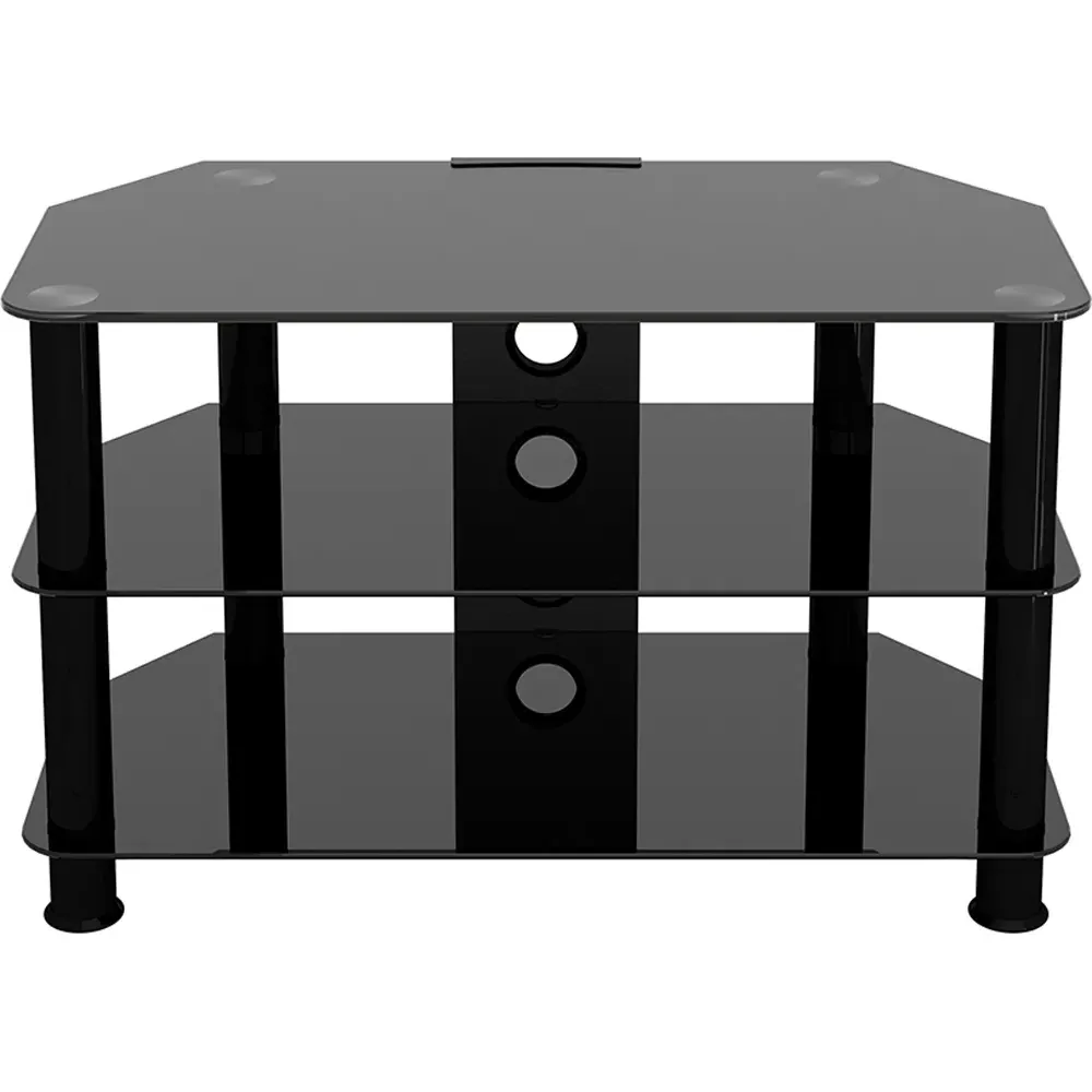 Classic 2 Shelf Corner TV Unit with Cable Management - Black, Glass