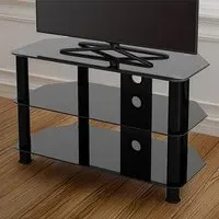 Classic 2 Shelf Corner TV Unit with Cable Management - Black, Glass