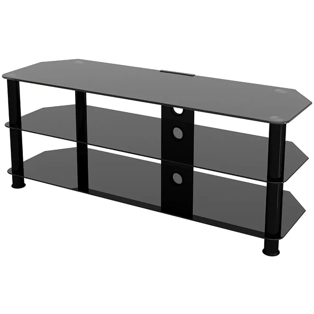 Classic 2 Shelf Corner TV Unit with Cable Management - Black, Glass