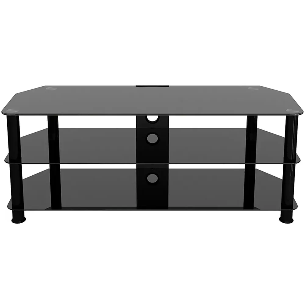Classic 2 Shelf Corner TV Unit with Cable Management - Black, Glass