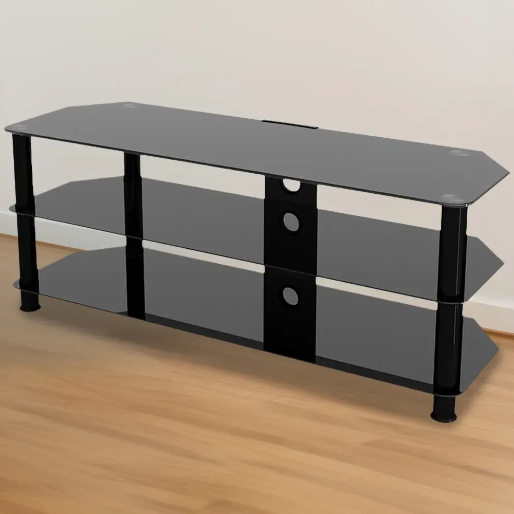 Classic 2 Shelf Corner TV Unit with Cable Management - Black, Glass
