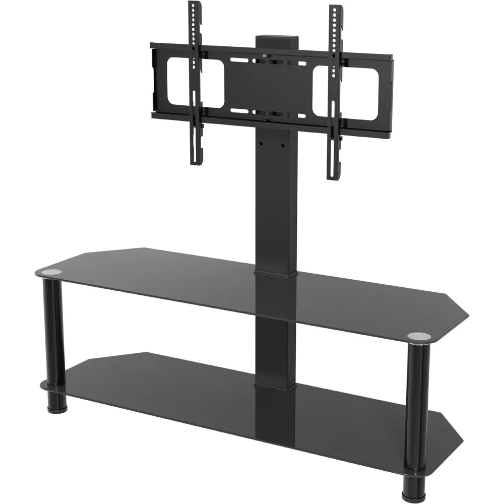 Classic 2 Shelf Corner TV Unit with Mount - Black, Glass