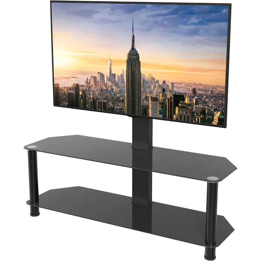 Classic 2 Shelf Corner TV Unit with Mount - Black, Glass