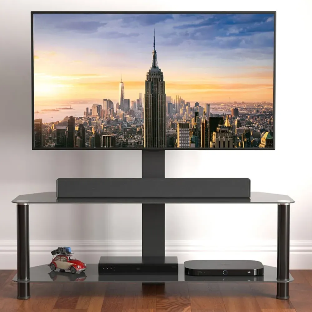 Classic 2 Shelf Corner TV Unit with Mount - Black, Glass