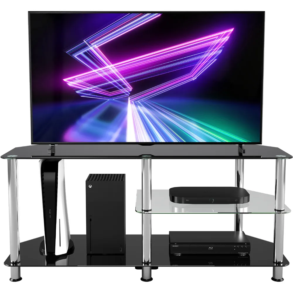 Classic 3 Shelf Corner TV Stand - Black, Glass