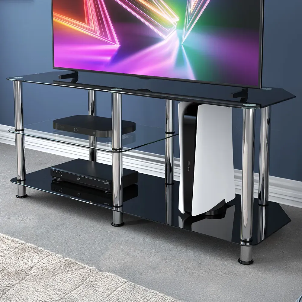 Classic 3 Shelf Corner TV Stand - Black, Glass