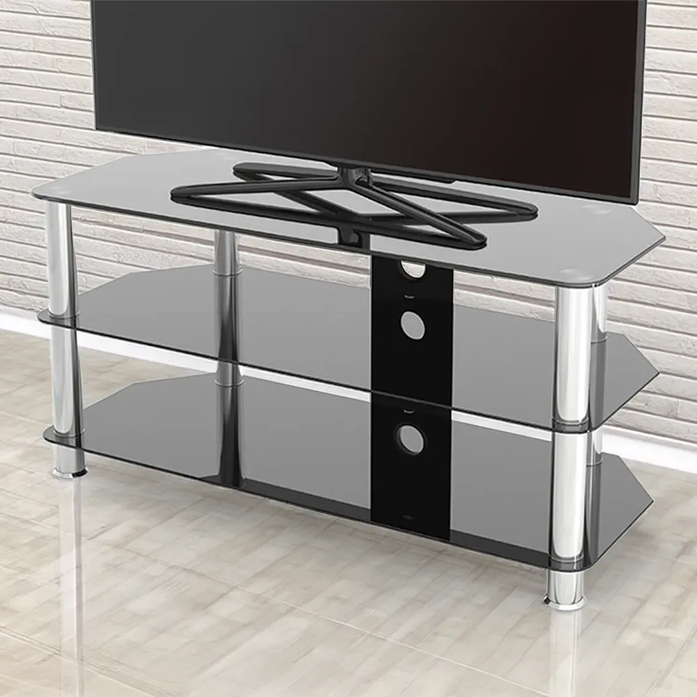 Classic 3 Shelf Corner TV Stand - Black, Glass image