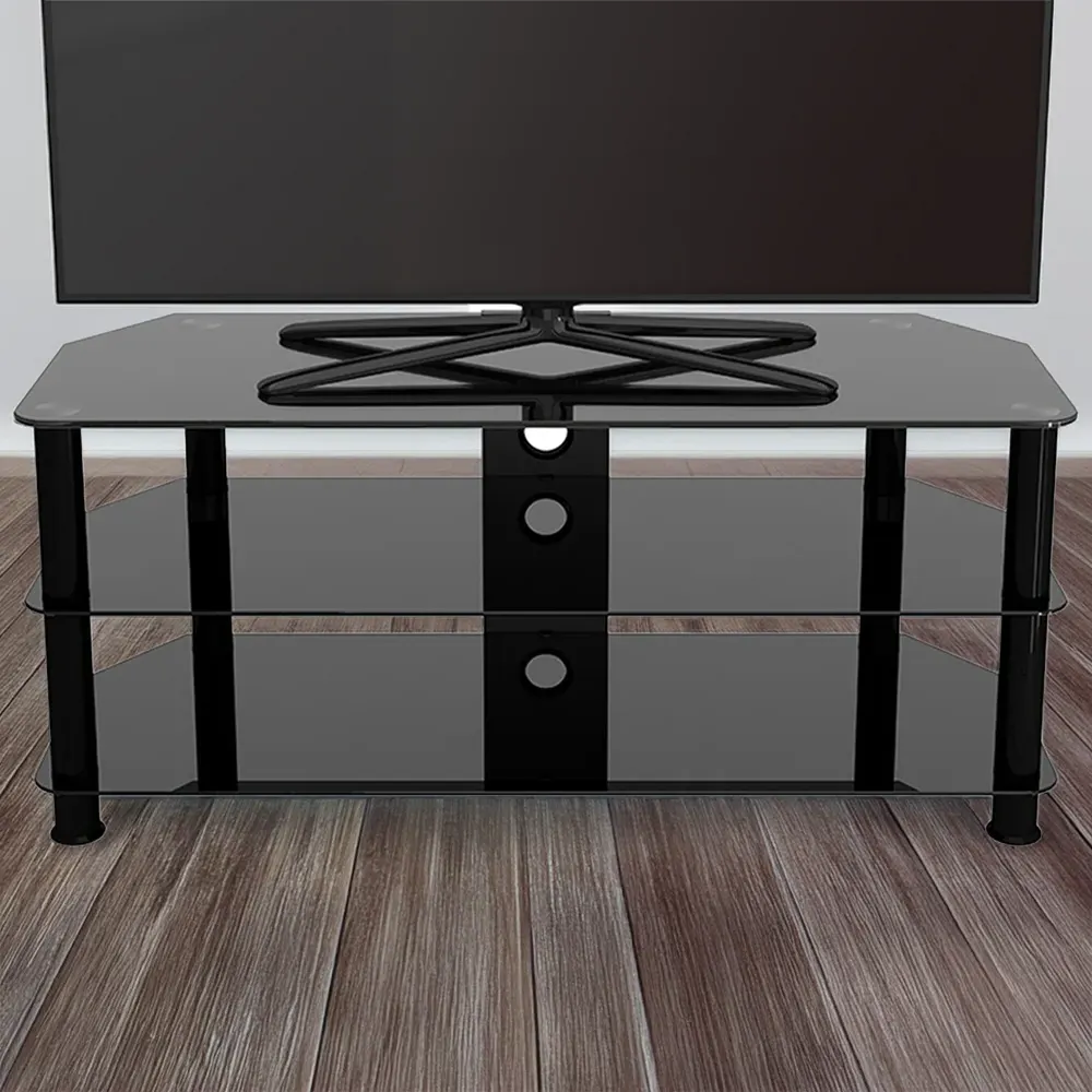 Classic 3 Shelf Corner TV Stand - Black, Glass