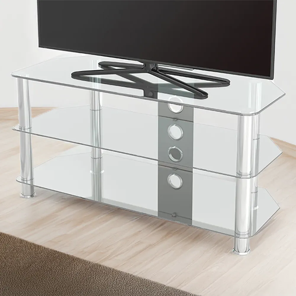 Classic 3 Shelf Corner TV Stand - Clear, Glass
