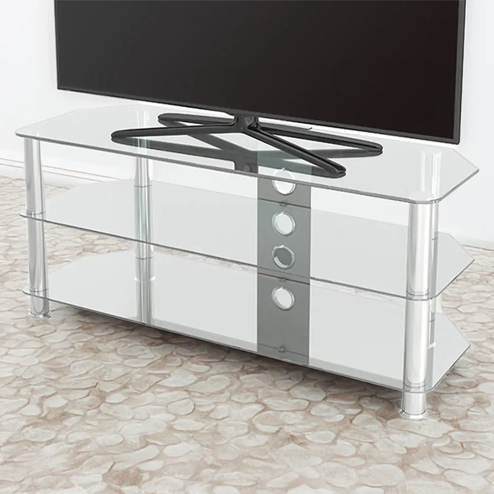 Classic 3 Shelf Corner TV Stand - Clear, Glass