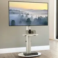 Eno Single Shelf Pedestal TV Unit - Silver, Glass