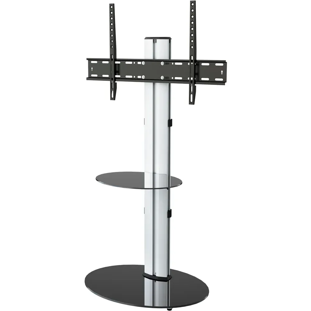 Eno Single Shelf Pedestal TV Unit - Silver, Glass