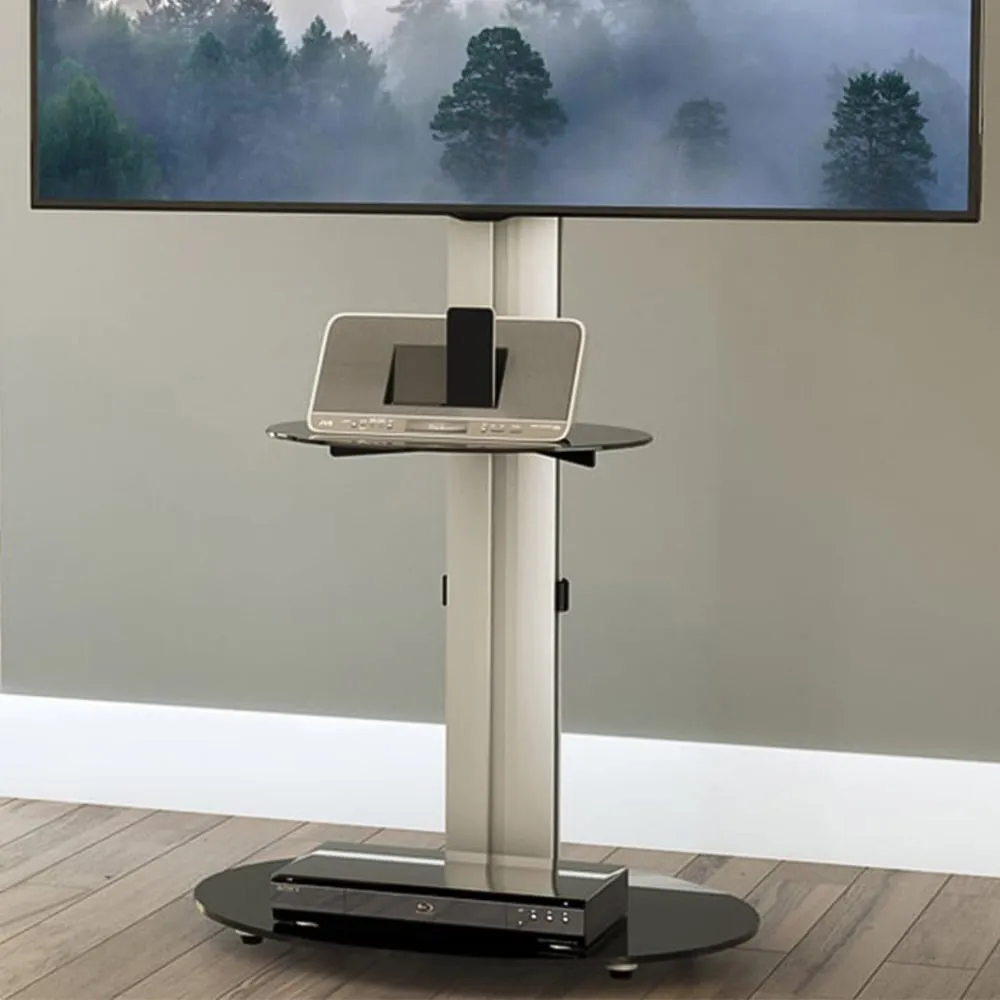 Eno Single Shelf Pedestal TV Unit - Silver, Glass