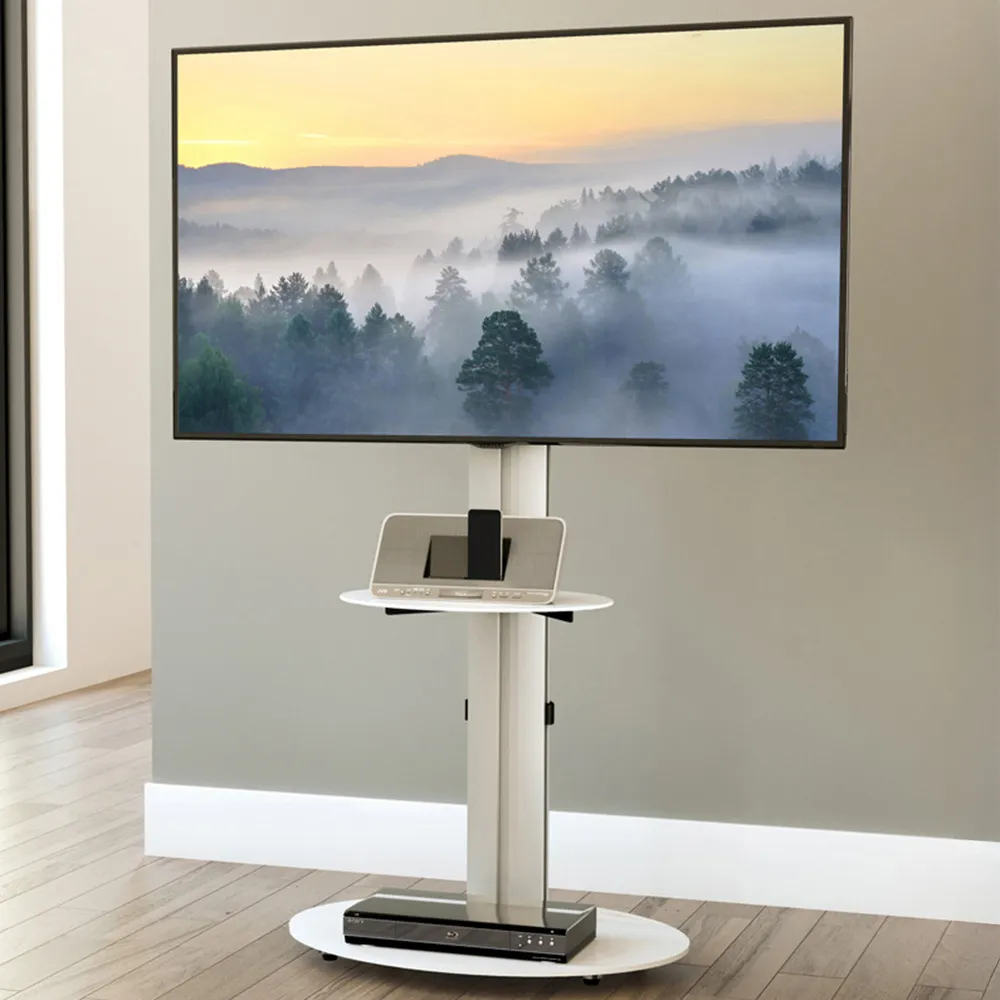 Eno Single Shelf Pedestal TV Unit - Silver, Glass