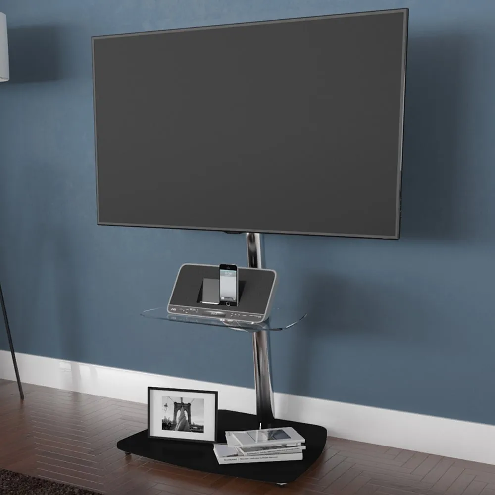 Iseo Single Shelf TV Pedestal Unit - Black, Glass image