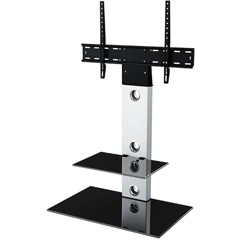 Lesina Pedestal TV Stand with Glass Shelf - Silver