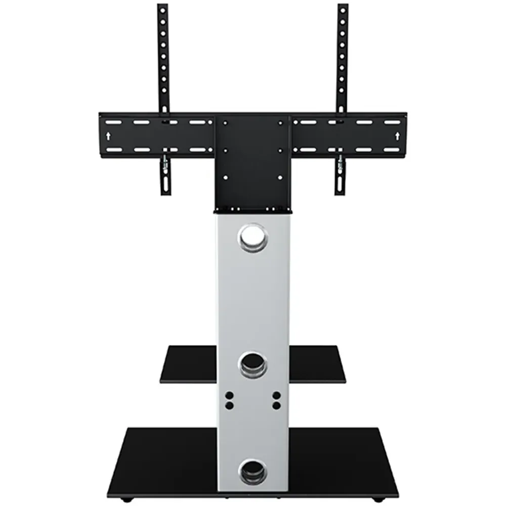 Lesina Pedestal TV Stand with Glass Shelf - Silver