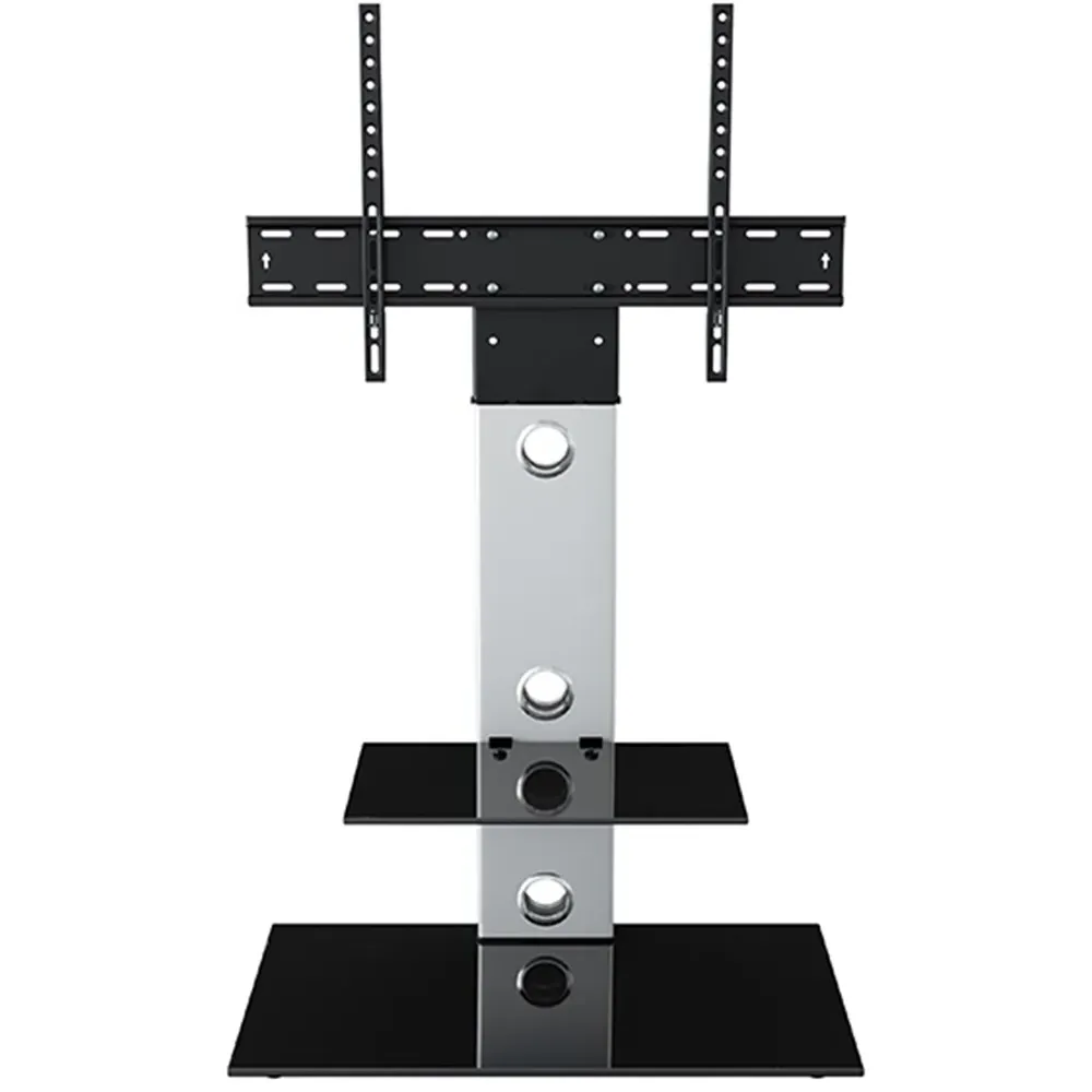 Lesina Pedestal TV Stand with Glass Shelf - Silver