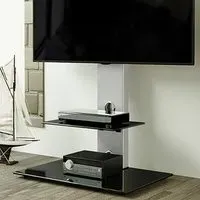 Lesina Pedestal TV Stand with Glass Shelf - Silver