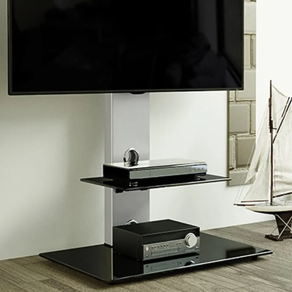 Lesina Pedestal TV Stand with Glass Shelf - Silver image