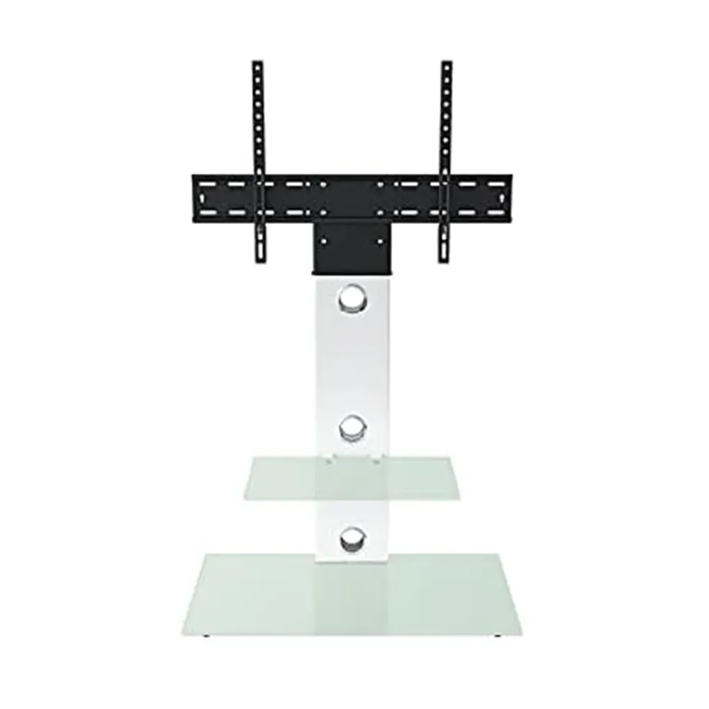 Lesina Pedestal TV Stand with Glass Shelf - White