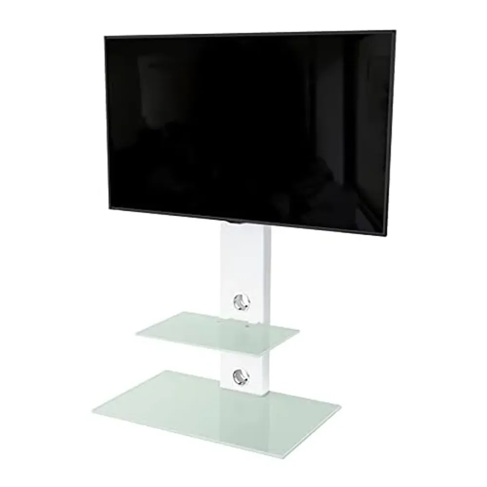 Lesina Pedestal TV Stand with Glass Shelf - White