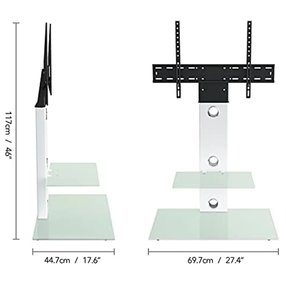 Lesina Pedestal TV Stand with Glass Shelf - White
