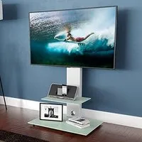 Lesina Pedestal TV Stand with Glass Shelf - White