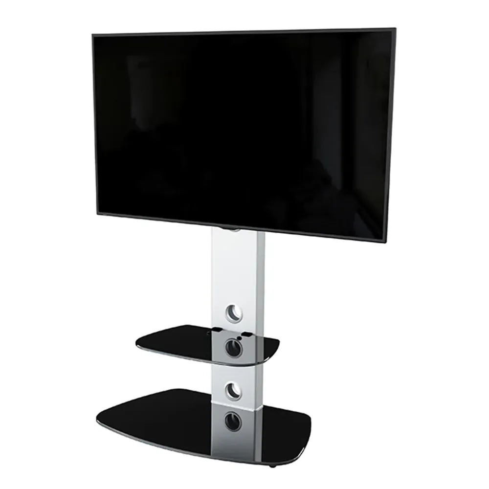 Lucerne Curved Pedestal TV Unit - Silver, Glass