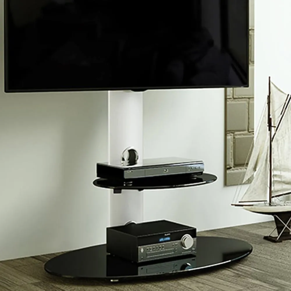 Lugano Oval Pedestal TV Unit with Cable Management - Silver
